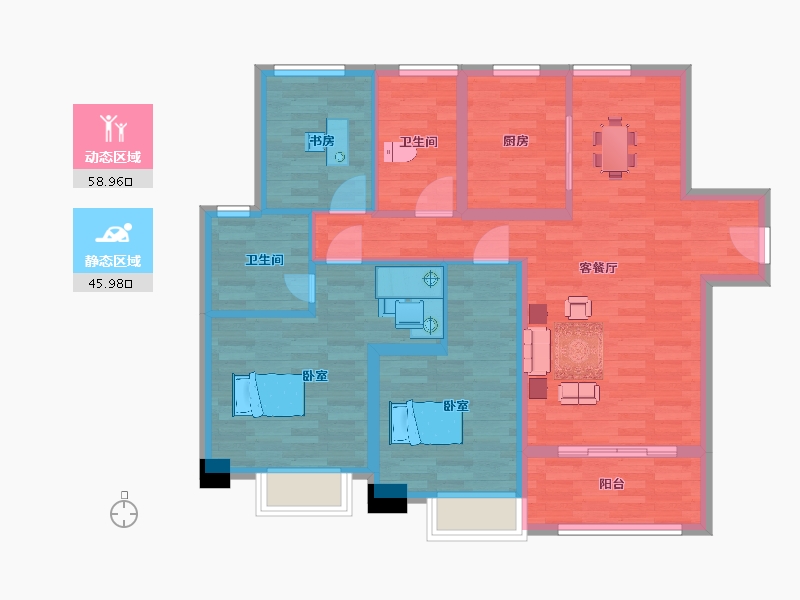 陕西省-西安市-绿城西安全运村14号楼,15号楼118㎡-93.79-户型库-动静分区