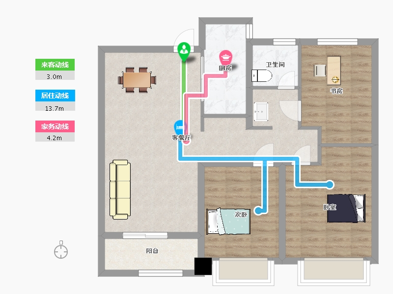 陕西省-西安市-绿城西安全运村10,14,15号楼103㎡-81.93-户型库-动静线