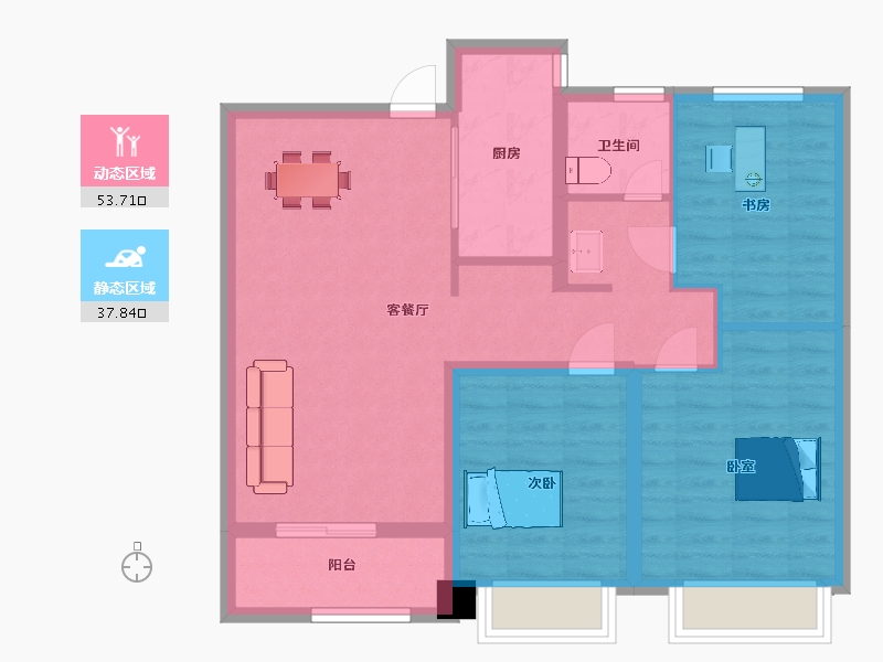 陕西省-西安市-绿城西安全运村10,14,15号楼103㎡-81.93-户型库-动静分区