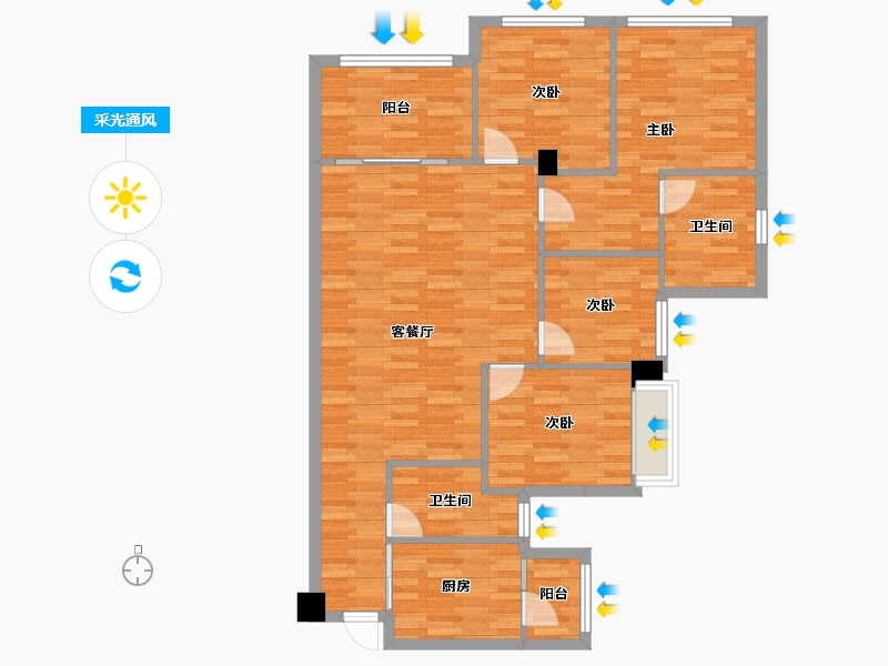 重庆-重庆市-重庆天地翡翠云阶1号楼,2号楼,3号楼113m²-104.22-户型库-采光通风