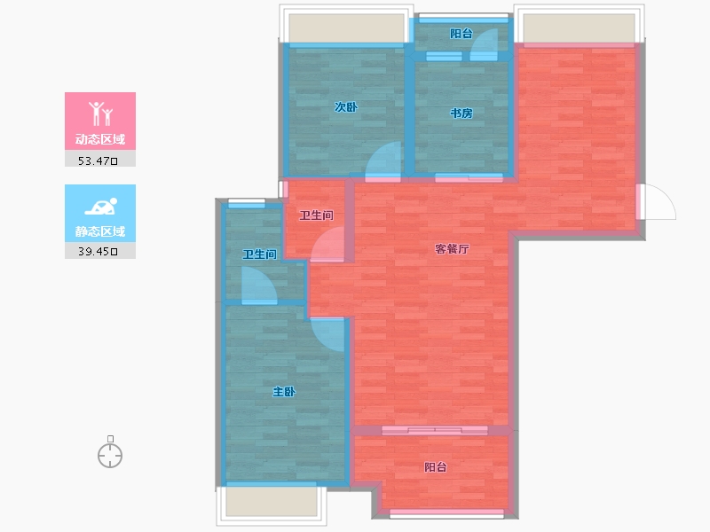 重庆-重庆市-卓越西麓九里K15-1号楼,K15-5号楼,K15-6号楼,K15-7号楼83m²-83.00-户型库-动静分区