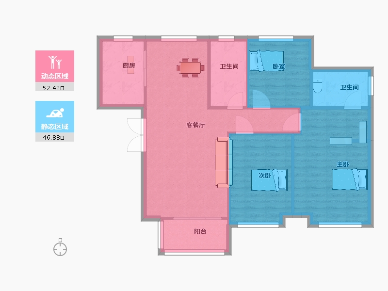 陕西省-西安市-陆港滨海湾126㎡-90.91-户型库-动静分区