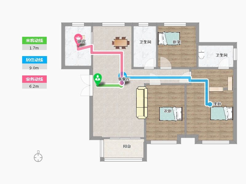 陕西省-西安市-陆港滨海湾126㎡-90.91-户型库-动静线