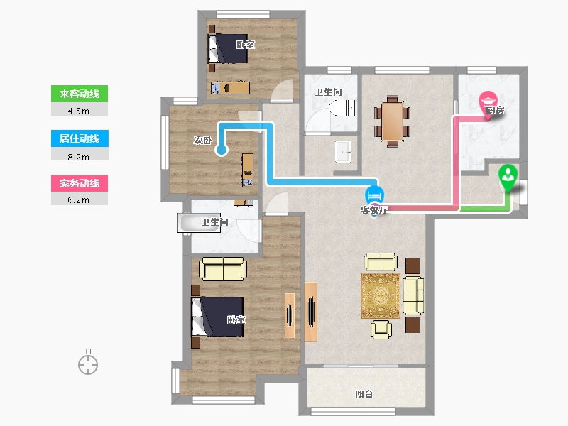 陕西省-西安市-陆港滨海湾128㎡-89.53-户型库-动静线