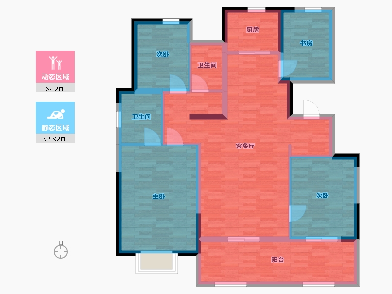 陕西省-西安市-绿城西安全运村甘棠苑24号楼133㎡-107.86-户型库-动静分区