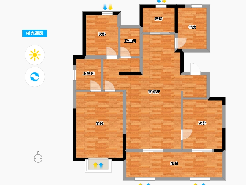 陕西省-西安市-绿城西安全运村甘棠苑24号楼133㎡-107.86-户型库-采光通风