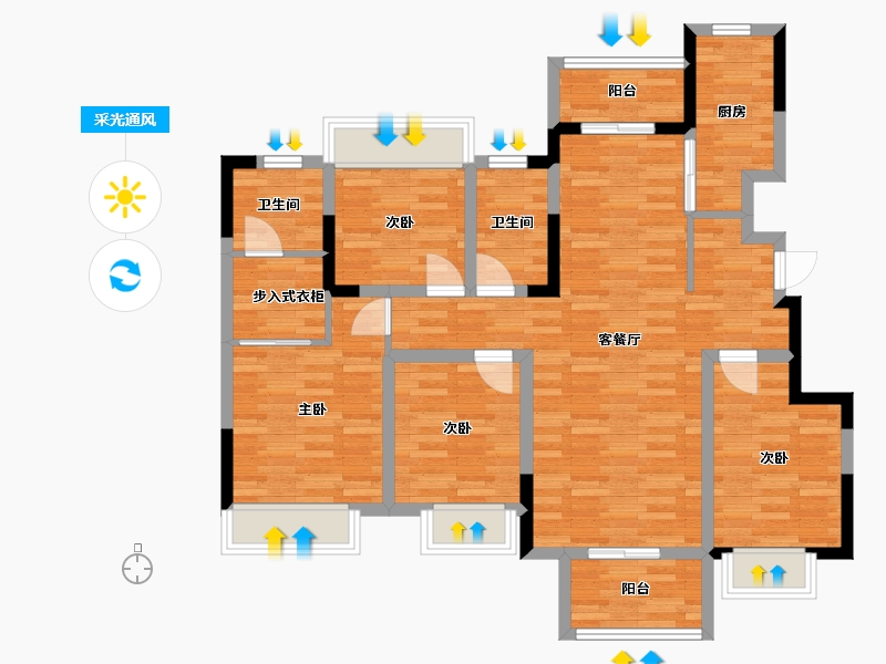 重庆-重庆市-远洋山水赋3号楼套内101m²-101.00-户型库-采光通风