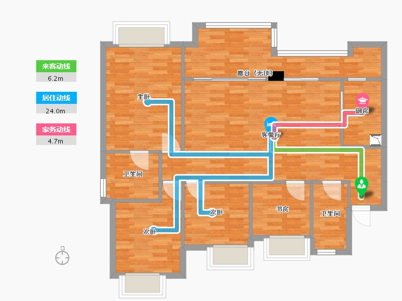 重庆-重庆市-远洋朗基枫桦四季套内100m²-95.93-户型库-动静线