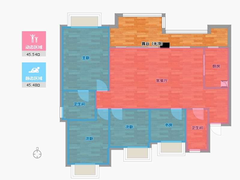 重庆-重庆市-远洋朗基枫桦四季套内100m²-95.93-户型库-动静分区