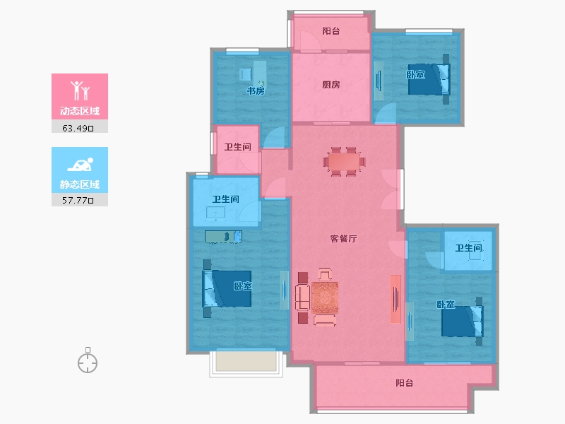 陕西省-西安市-沣水云间141㎡-110.90-户型库-动静分区