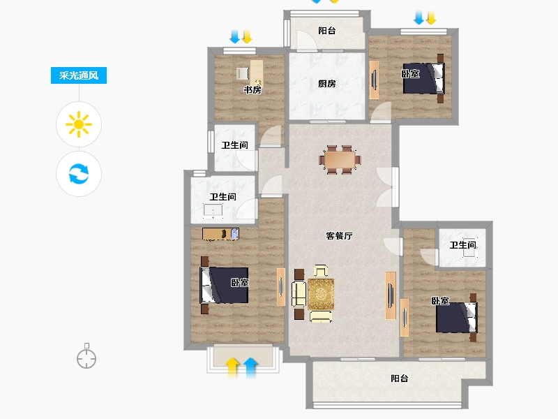 陕西省-西安市-沣水云间141㎡-110.90-户型库-采光通风