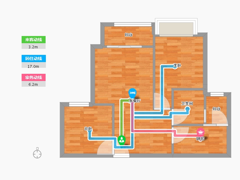 重庆-重庆市-渝开发格莱美城一组团3号楼,一组团4号楼套内53m²-52.85-户型库-动静线