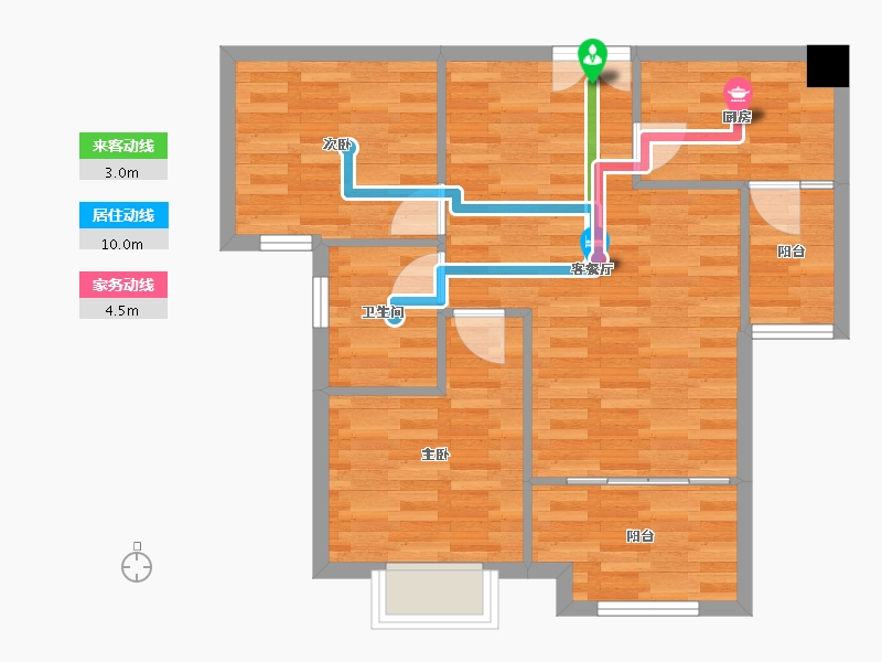 重庆-重庆市-渝开发格莱美城套内65m²-65.00-户型库-动静线