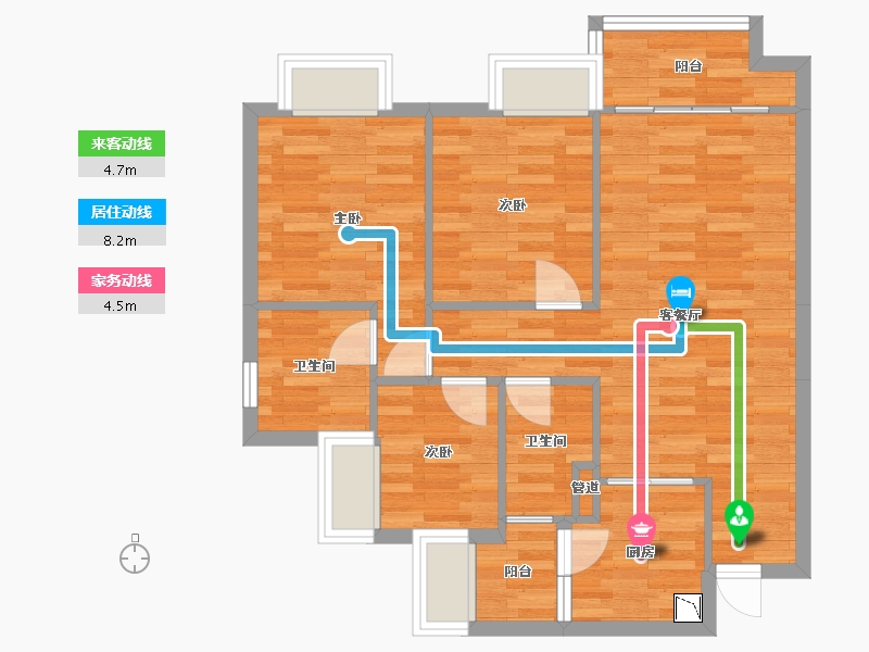 重庆-重庆市-远洋朗基枫桦四季套内77m²-71.74-户型库-动静线