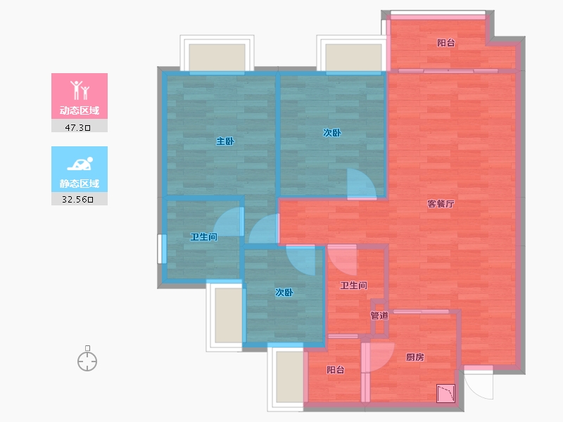 重庆-重庆市-远洋朗基枫桦四季套内77m²-71.74-户型库-动静分区