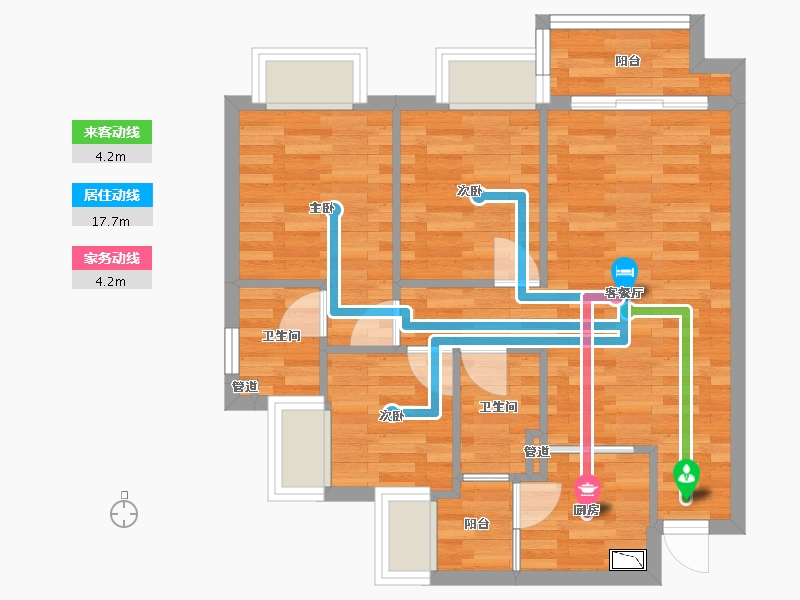 重庆-重庆市-远洋朗基枫桦四季1号楼套内77m²-59.53-户型库-动静线