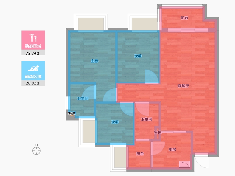 重庆-重庆市-远洋朗基枫桦四季1号楼套内77m²-59.53-户型库-动静分区