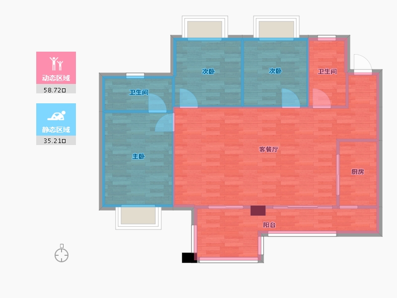 重庆-重庆市-远洋朗基枫桦四季3号楼套内88m²-85.76-户型库-动静分区