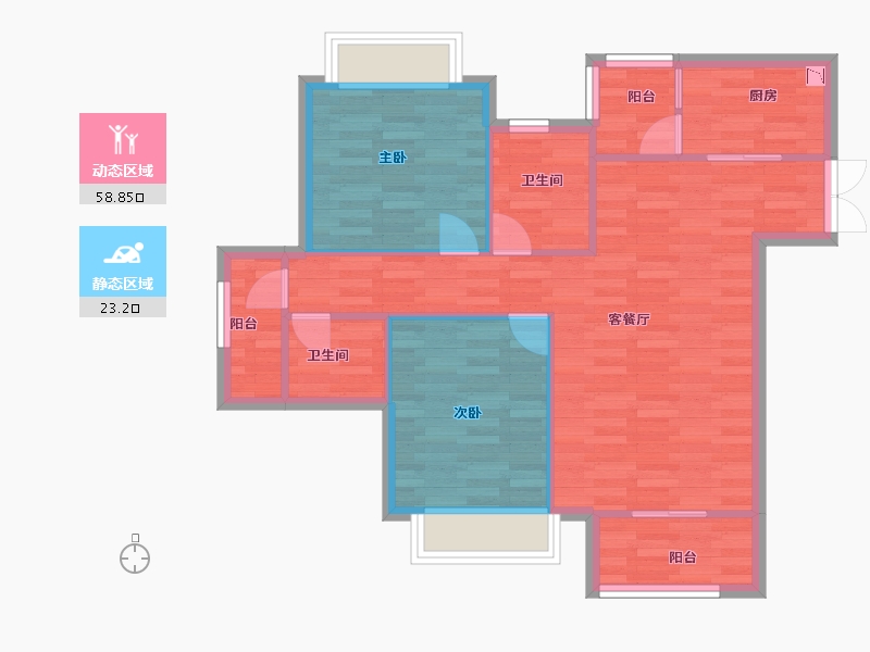 重庆-重庆市-渝开发格莱美城套内74m²-74.00-户型库-动静分区