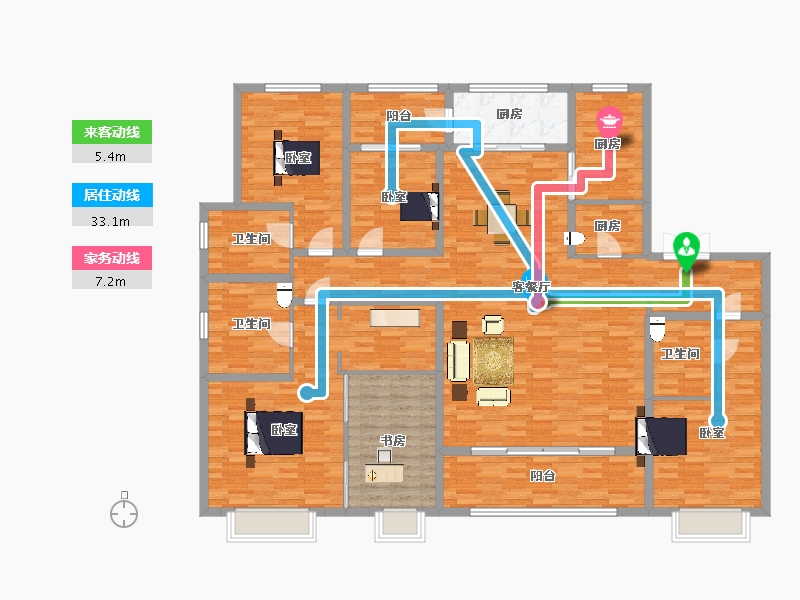 陕西省-西安市-沣华熙城247㎡-198.03-户型库-动静线