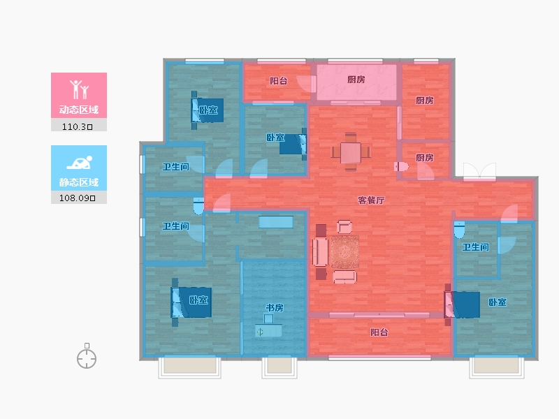 陕西省-西安市-沣华熙城247㎡-198.03-户型库-动静分区