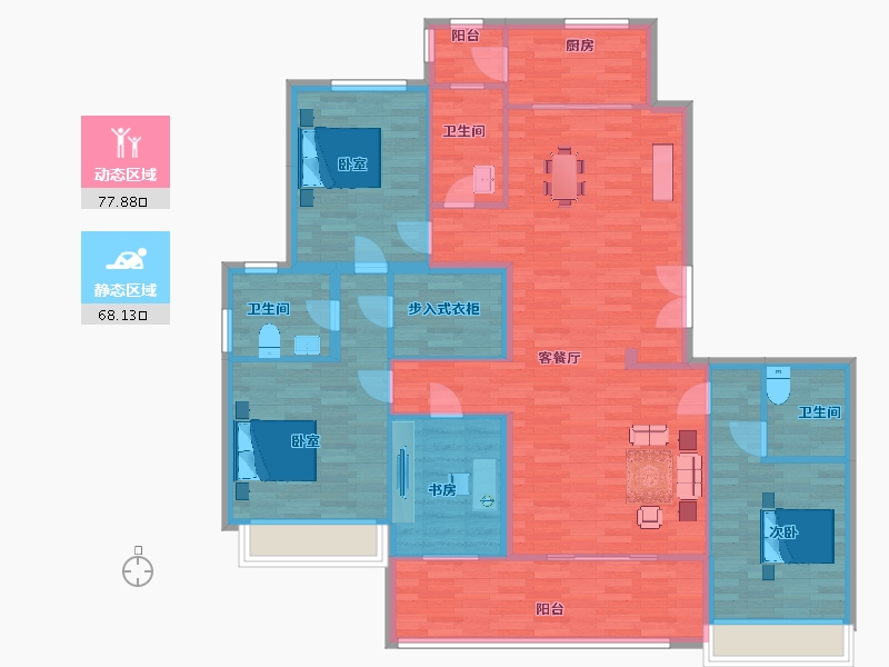 陕西省-西安市-沣水云岭7号楼190㎡-132.72-户型库-动静分区