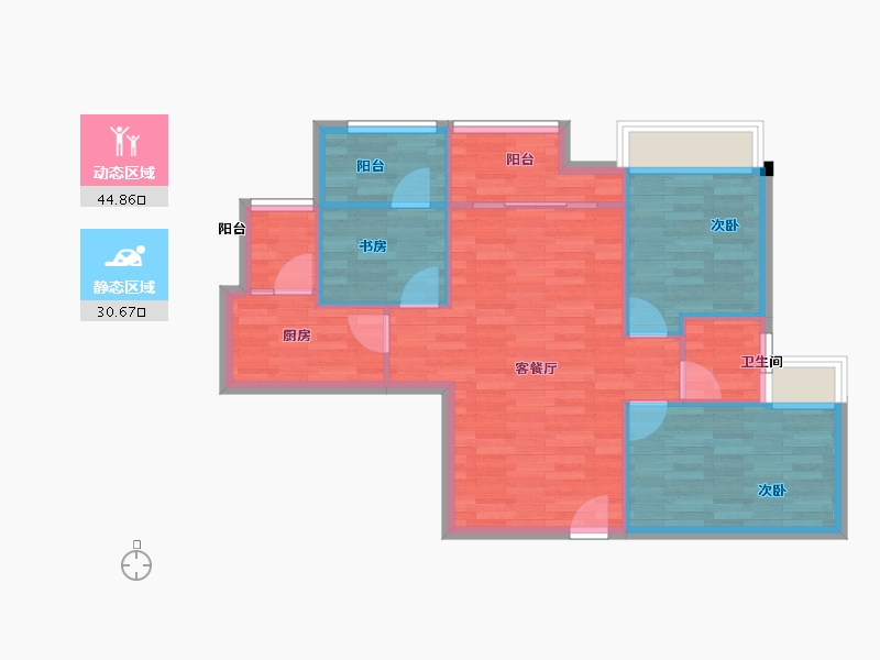 重庆-重庆市-荣安林语春风5A9号楼,2A12号楼,1A13号楼,1B1号楼67m²-68.16-户型库-动静分区