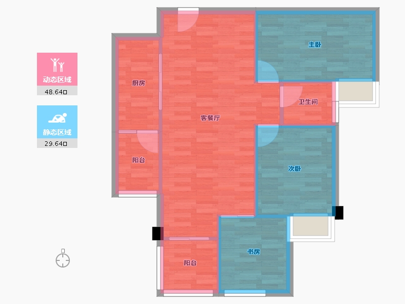 重庆-重庆市-荣安林语春风5A9号楼,2A12号楼,1A13号楼,1B1号楼72m²-71.35-户型库-动静分区