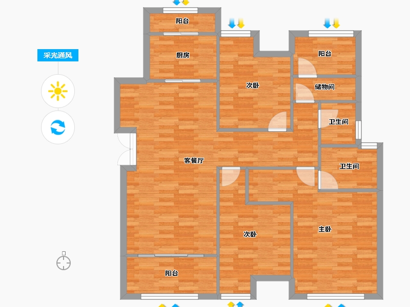 重庆-重庆市-荣安林语春风9A4号楼98m²-98.00-户型库-采光通风