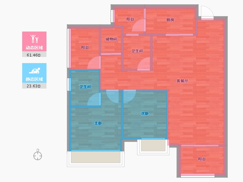 重庆-重庆市-荣安林语春风5A9号楼,2A12号楼,1A13号楼,1B1号楼77m²-77.19-户型库-动静分区