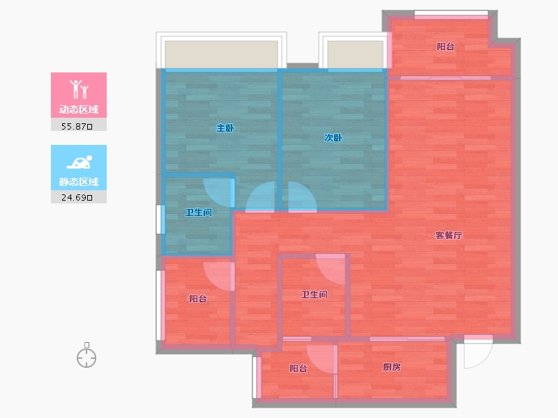 重庆-重庆市-荣安林语春风5A9号楼,2A12号楼,1A13号楼,1B1号楼73m²-73.00-户型库-动静分区