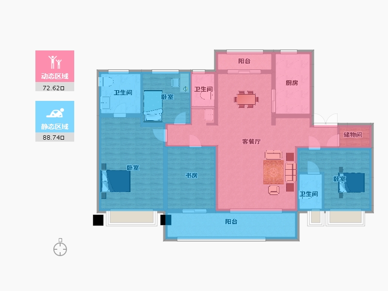 陕西省-西安市-碧桂园珑悦8号楼182㎡-144.50-户型库-动静分区