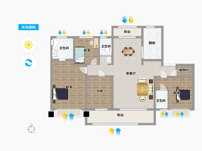 陕西省-西安市-碧桂园珑悦8号楼182㎡-144.50-户型库-采光通风