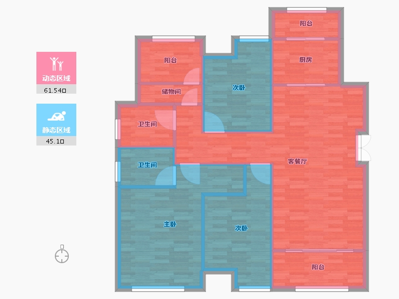 重庆-重庆市-荣安林语春风6A2号楼97m²-97.00-户型库-动静分区