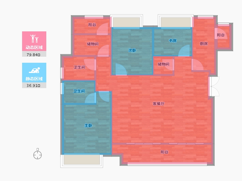 重庆-重庆市-荣安林语春风11A6号楼107m²-107.00-户型库-动静分区