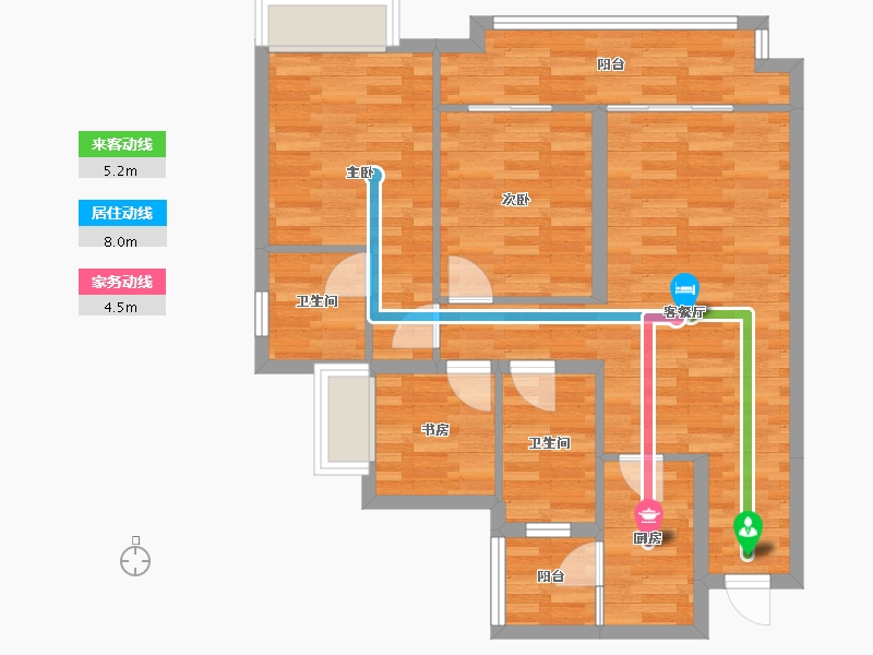 重庆-重庆市-重庆融创文旅城A01地块1栋,A01地块10栋套内78m²-75.69-户型库-动静线