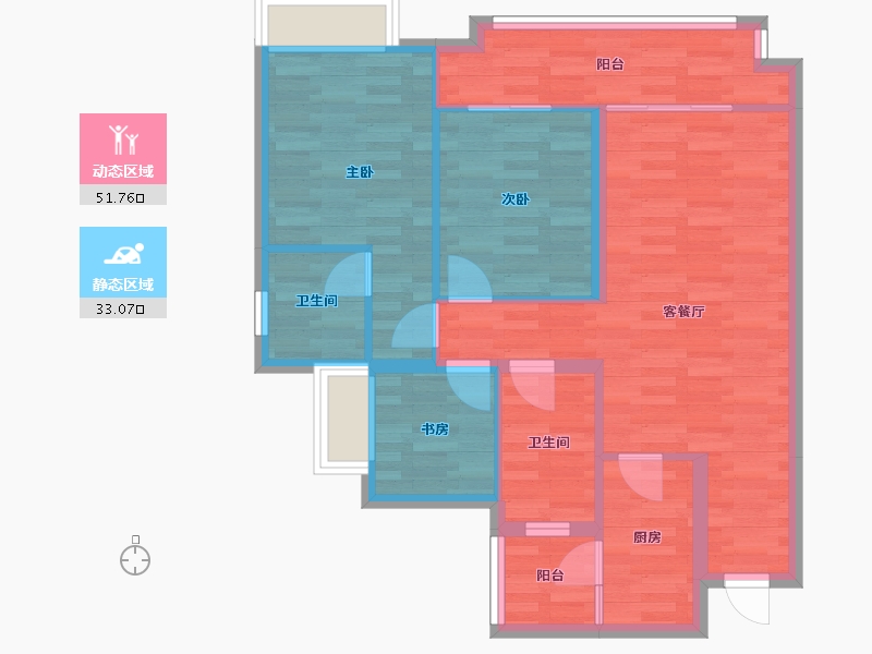 重庆-重庆市-重庆融创文旅城A01地块1栋,A01地块10栋套内78m²-75.69-户型库-动静分区