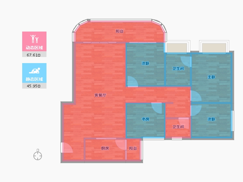 重庆-重庆市-卓越皇后道3号楼,4号楼104m²-104.21-户型库-动静分区