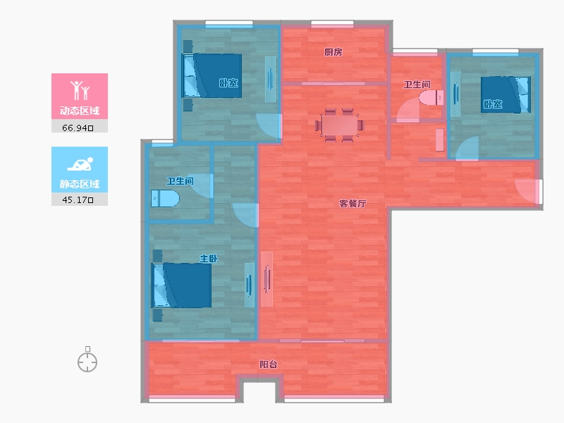 陕西省-西安市-万象湾三期3号楼130㎡-103.26-户型库-动静分区