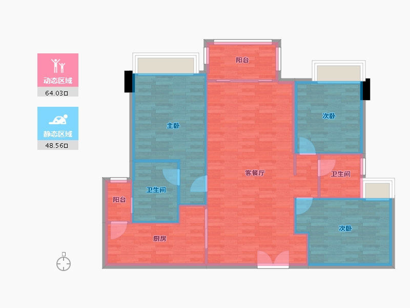 重庆-重庆市-卓越皇后道3号楼,4号楼80m²-103.22-户型库-动静分区