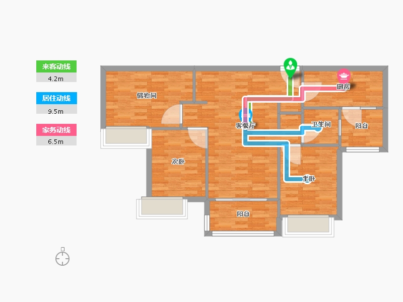 重庆-重庆市-重庆融创文旅城D07地块6,7,8,9栋套内76m²-74.86-户型库-动静线