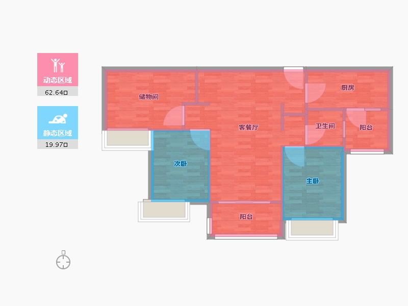 重庆-重庆市-重庆融创文旅城D07地块6,7,8,9栋套内76m²-74.86-户型库-动静分区