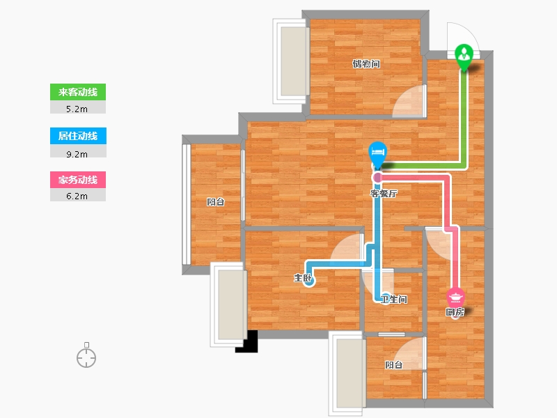 重庆-重庆市-重庆融创文旅城D07地块6,7,8,9栋套内68m²-65.90-户型库-动静线