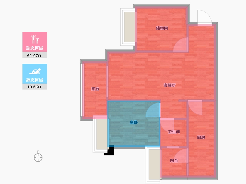 重庆-重庆市-重庆融创文旅城D07地块6,7,8,9栋套内68m²-65.90-户型库-动静分区