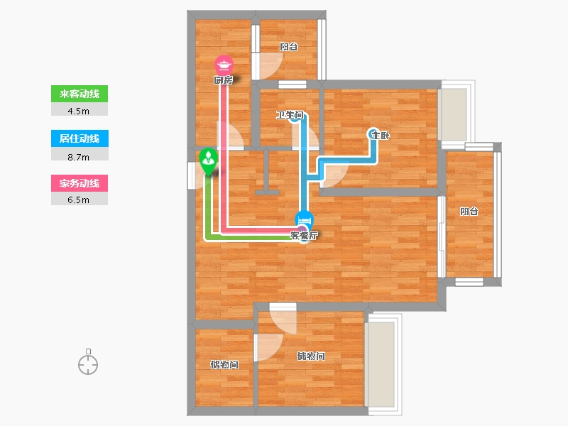 重庆-重庆市-重庆融创文旅城D07地块6,7,8,9栋套内69m²-66.37-户型库-动静线