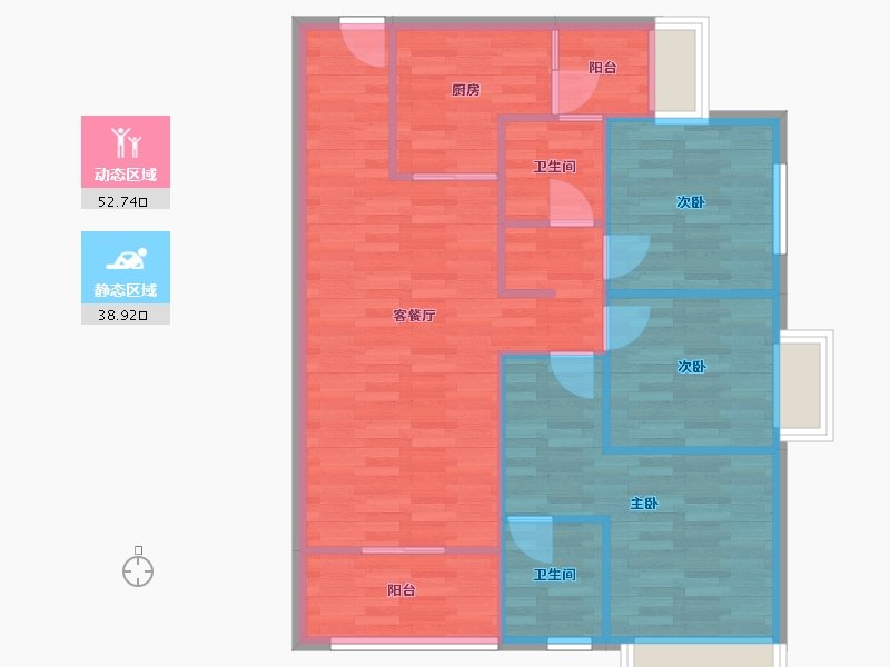 重庆-重庆市-重庆融创文旅城A01地块1栋,A01地块10栋套内86m²-83.27-户型库-动静分区