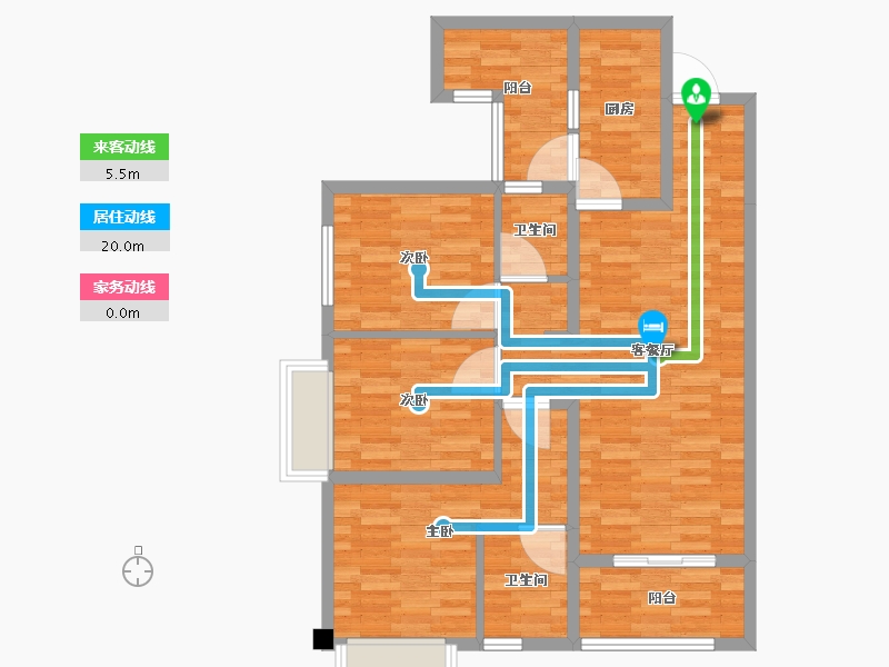 重庆-重庆市-重庆融创文旅城A01地块1栋,A01地块10栋套内89m²-85.10-户型库-动静线