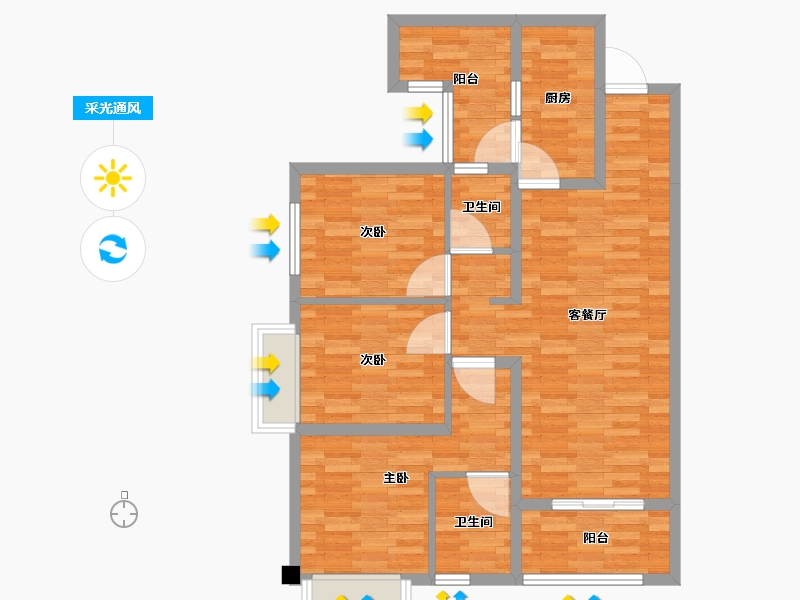 重庆-重庆市-重庆融创文旅城A01地块1栋,A01地块10栋套内89m²-85.10-户型库-采光通风