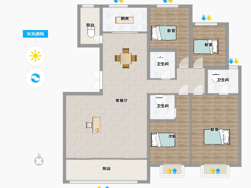 陕西省-西安市-清凉山樾9号楼,10号楼195m²-156.00-户型库-采光通风