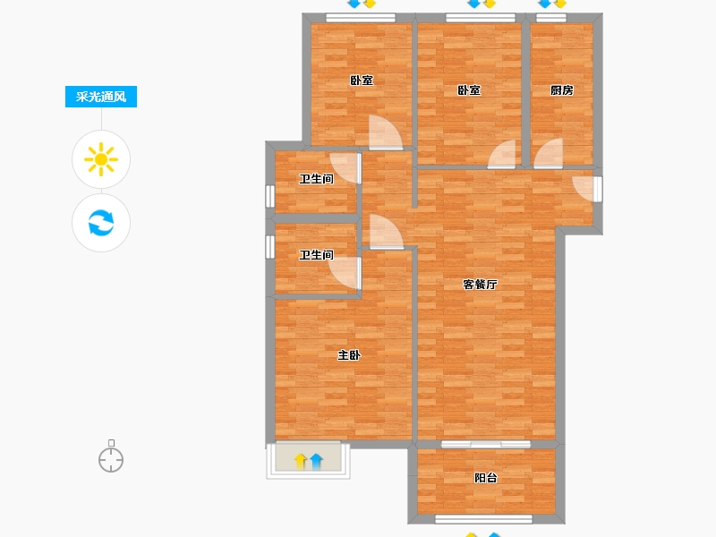 河南省-郑州市-正商生态城建面120m2-96.00-户型库-采光通风